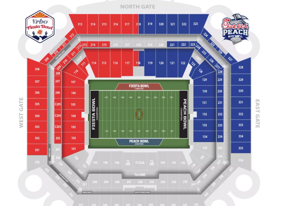 CFBEdge's tweet photo. @Stuckey2 Miami is red seats. Both teams will sell their allotment. I’d imagine the rest will be split evenly, maybe 60/40 IU. https://t.co/cwja1YAamr