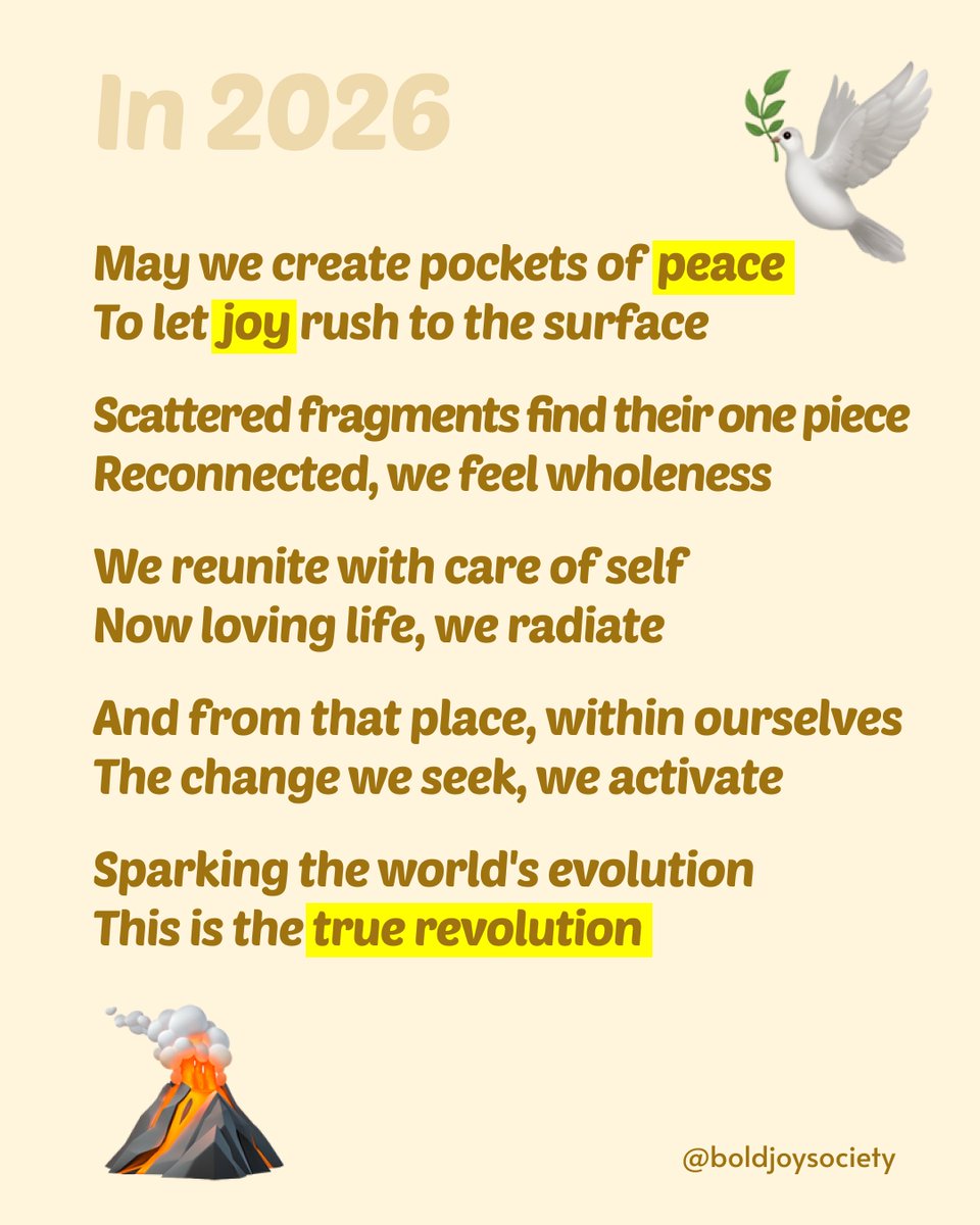boldjoysociety's tweet photo. I wish everyone could carve out a few minutes of peace or joy each day. In becoming a mother, I forgot to nurture myself. Now I prioritize small joys—20min breaks, short walks, saying no to noise. When I feel whole, I show up better for the world. That's the revolution #2026goals https://t.co/pacyTOEtCl
