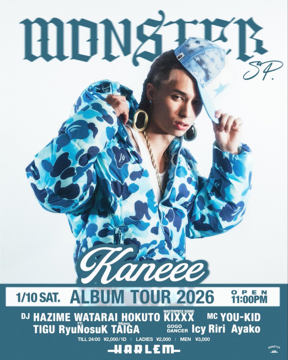 1/10(sat) “MONSTER SP -Kaneee ALBUM TOUR 2026-“ at HARLEM GUEST