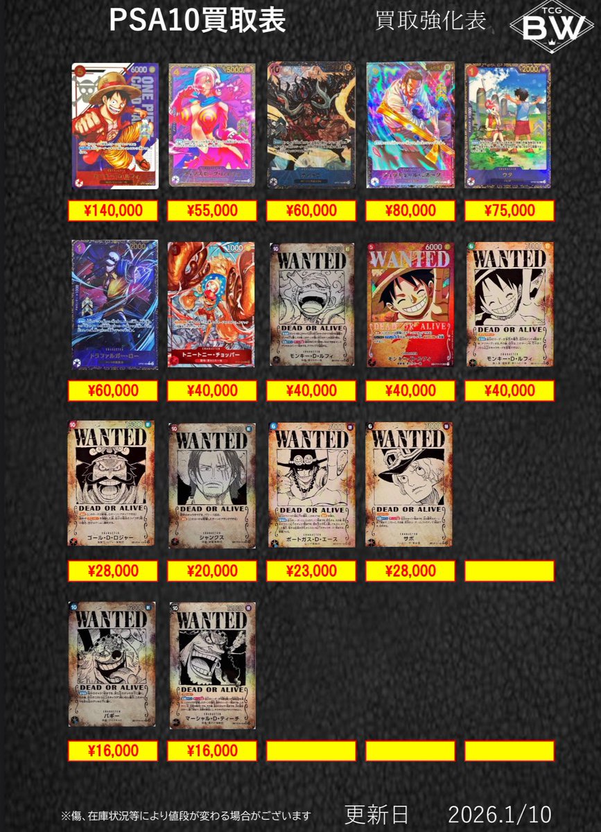 PSA10 ワンピースカード 全体的に値段アゲアゲです🔥
