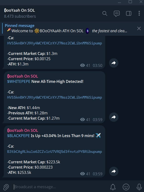 quick note for anyone following my timeline.

less than 10% of the trending tokens and live price pumps are posted here.

most real-time moves, early momentum plays, and fast alerts are shared on telegram only 

t.me/BooYaahSOL .  

timeline stays light. telegram gets the