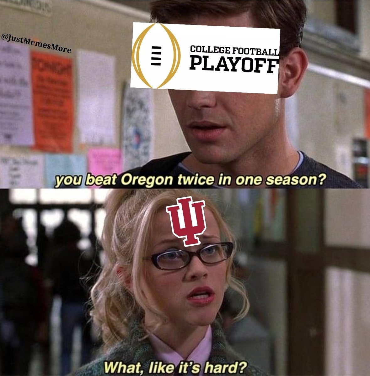 CFBMemes's tweet photo. Indiana might actually be the best team in college football history. 

#NeverDaunted https://t.co/nHQB55BzqM