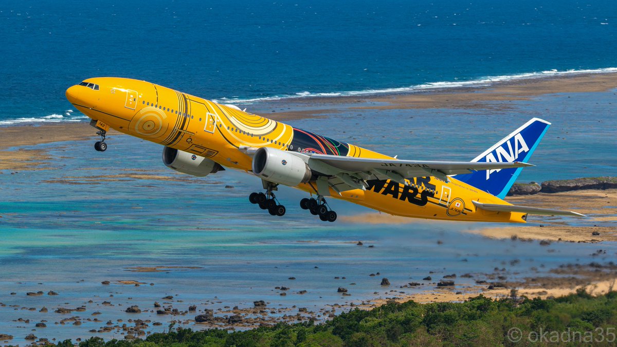真っ黄色で異彩を放つJA743A。国内線の中で最も目を引く機体でした