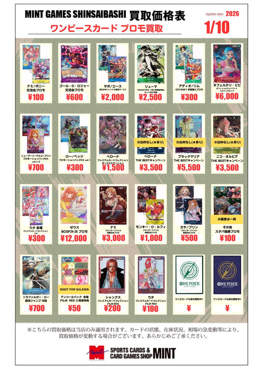 ワンピースカード 買取情報】 👒麦わらの一味メイン👒 プロモ買取情報