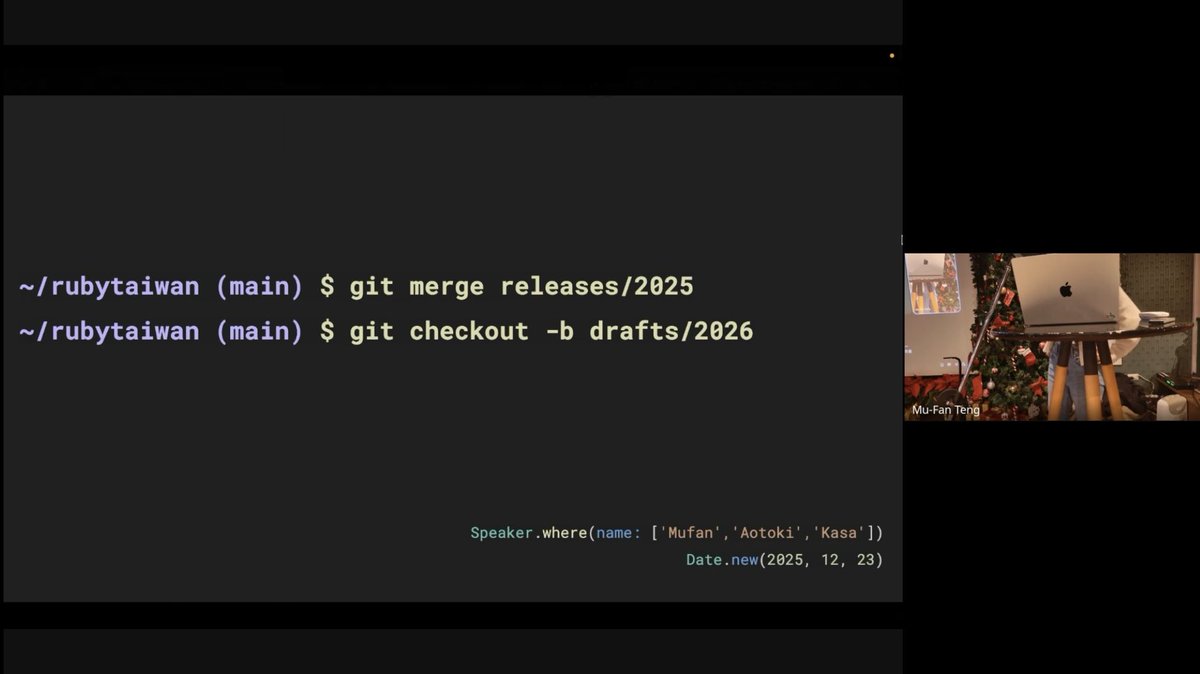 rubytaiwan's tweet photo. We've uploaded “RubyTaiwan 2025 Year-End” to YouTube 📽️

@k_hno3 guides you through our 2025 journey in 20 mins!

(Chapters and CC are ready for you)

👀 Watch here: https://t.co/cfXBlAtWn0

#RubyTaiwan #RubyJam #RubyConfTW #CodeParty https://t.co/tSzW69QGuw