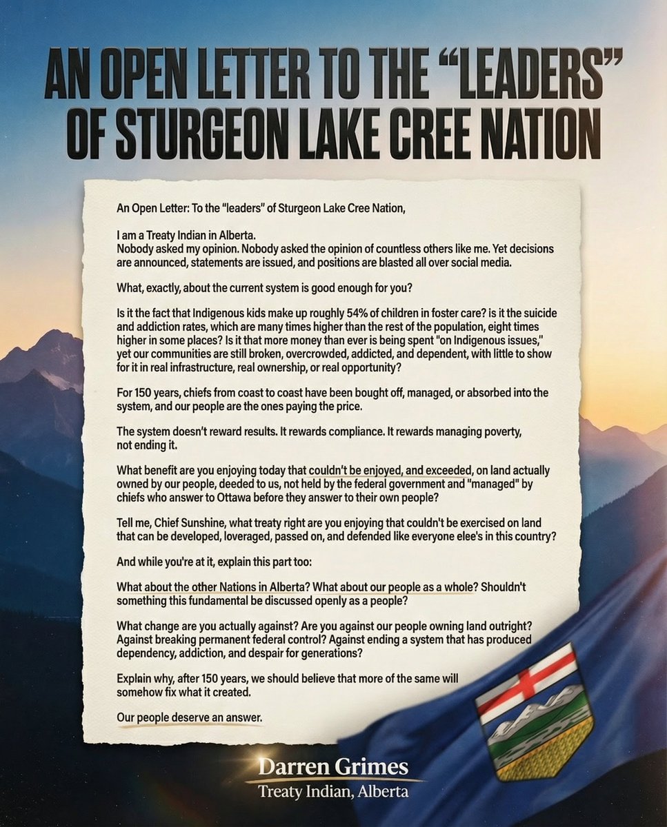 RiseOfAlberta's tweet photo. To the “leaders” of Sturgeon Lake Cree Nation.

Written by a Treaty Indian from Alberta.

#AlbertaIndependence https://t.co/BJYyTUiiFj