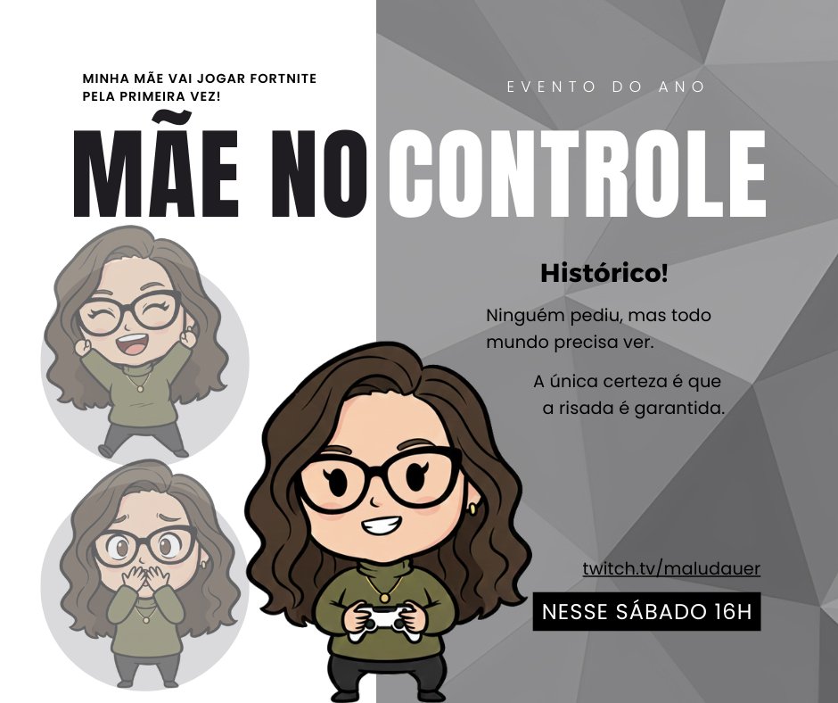 maludauer's tweet image. O MOMENTO CHEGOU! 🚨
Minha mãe vai dropar no mapa do Fortnite! 🪂
Nesse sábado, dia 10/01, às 16h. 
Ela não sabe nem segurar um controle de videogame, então a diversão é garantida 🎮🗣️ 
Quem vem dar um apoio moral pra ela? 👑🔥
twitch.tv/maludauer