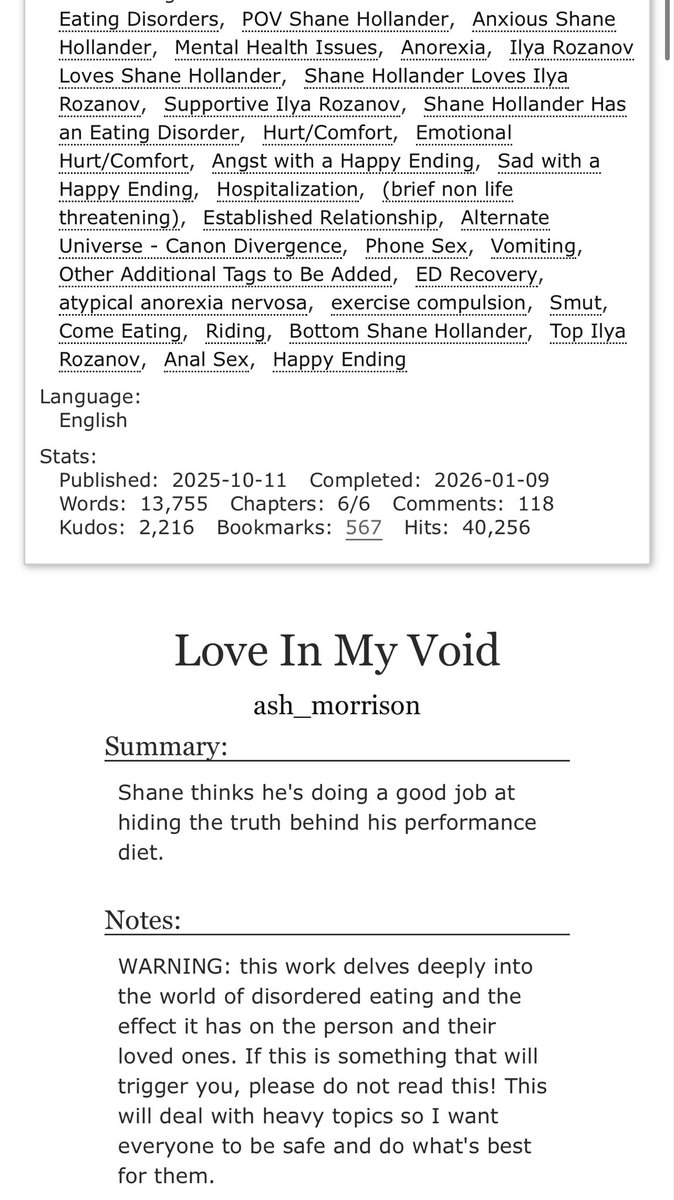 _ashmorrison's tweet image. Now complete! 
#hollanov | 6/6 | 13.7k | E

Shane thinks he’s doing a good job hiding the truth behind his performance diet.

🔗 archiveofourown.org/works/72263701…