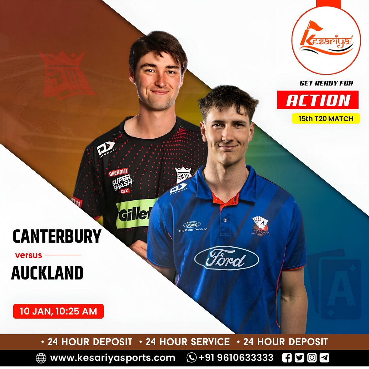 kesariyasports's tweet photo. 🚩 𝐊𝐄𝐒𝐀𝐑𝐈𝐘𝐀 🚩
☀️ 𝐒𝐮𝐩𝐞𝐫 𝐒𝐦𝐚𝐬𝐡 𝟐𝟎𝟐𝟓/𝟐𝟔 ☀️
• 1st positioned Canterbury Kings host 2nd placed Auckland Aces at Hagley Oval. 📣
• Who wins bragging rights? 🏏💥
#SuperSmashNZ #SuperSmash #AAvsCK https://t.co/bJVEdaHal6