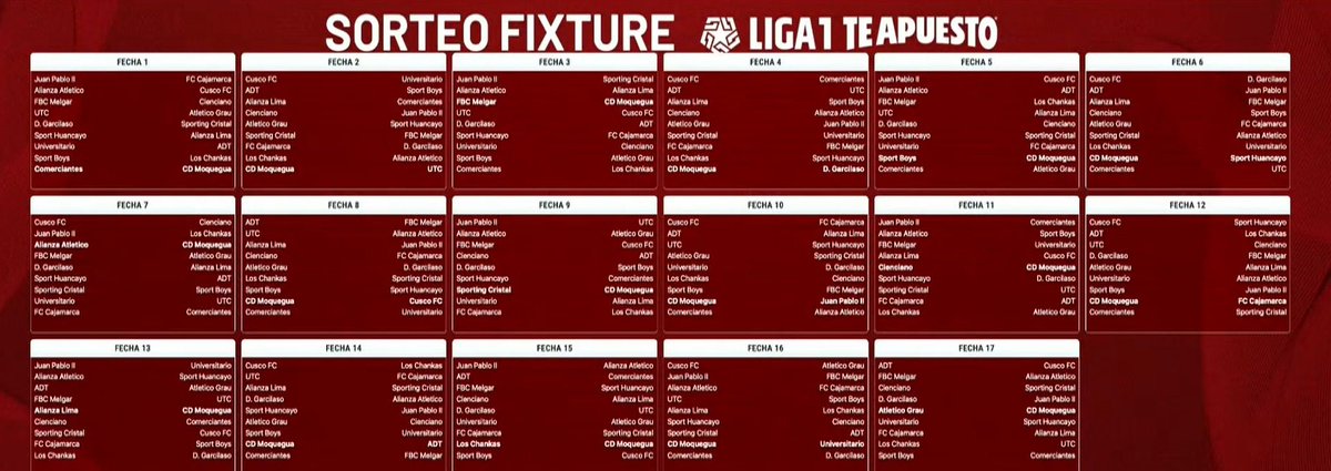 Sporting Cristal will kick off the 2026 Liga 1 season away vs Deportivo Garcilaso 

First home match of the sesson will be vs Melgar in Matchday 2