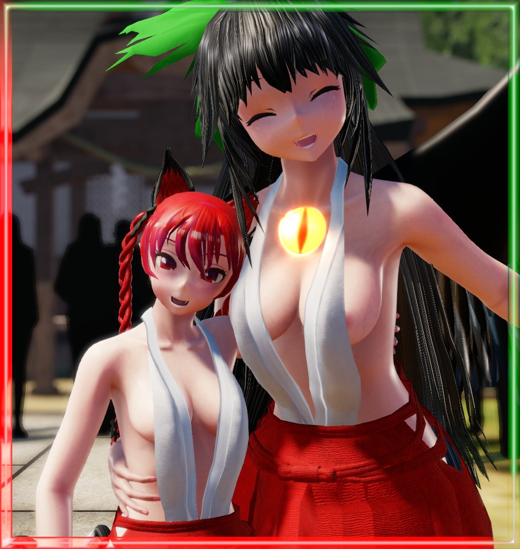 霊夢が合同神事に出かけている間アルバイトの巫女として博麗神社の留守を任されたお燐とお空だったが、
バイトとは名ばかりの無報酬のためか二人は真面目に働かずふざけあっているようです。

【東方】 お燐お空の巫女バイト - 露出羞恥同好会・龍袋支部 の投稿 https://t.co/nzsYDQc44Y 