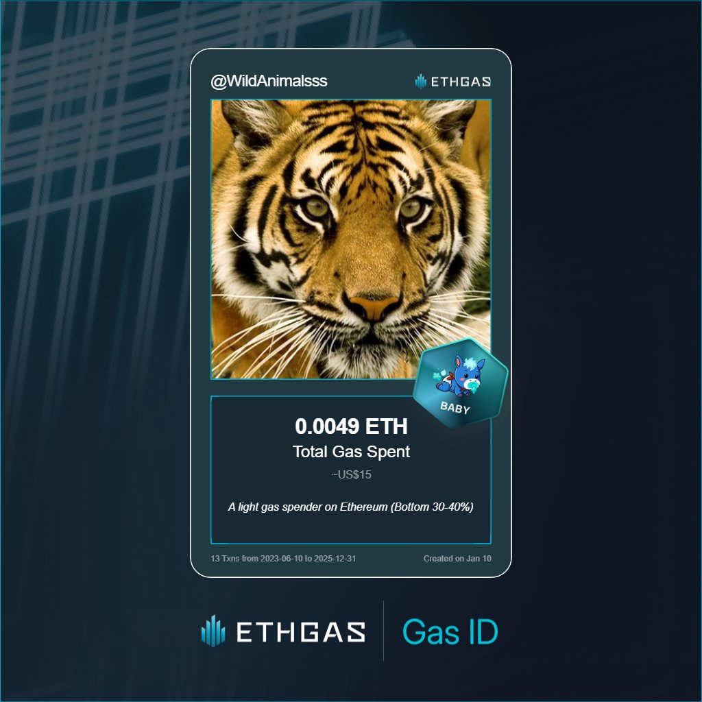 WildAnimalsss's tweet photo. Leveled up in the Great Gas Reckoning with ETHGas! 💪

Baby Jack status: 0.0049 ETH gas spent, 1 Beans earned—supporting the Gasless Future!

Claim your Gas ID at https://t.co/KyWN7x9USz https://t.co/MRzmFBFMgs