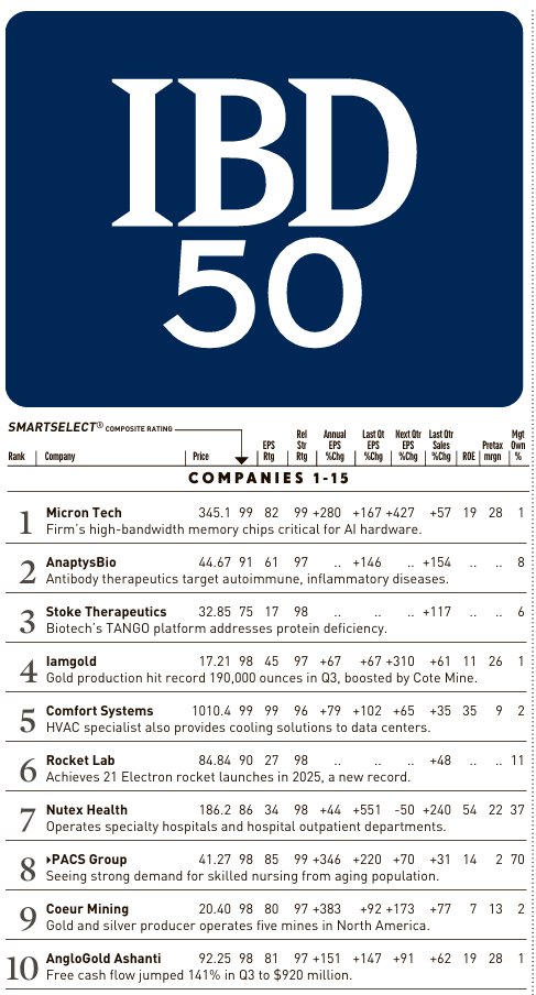 AlexMarenco1's tweet photo. Top 10 IBD50 stocks, a gage of what the high octane names are doing. #money #stocks #investors #IBD50 #FFTY https://t.co/GGJeXCGlnh