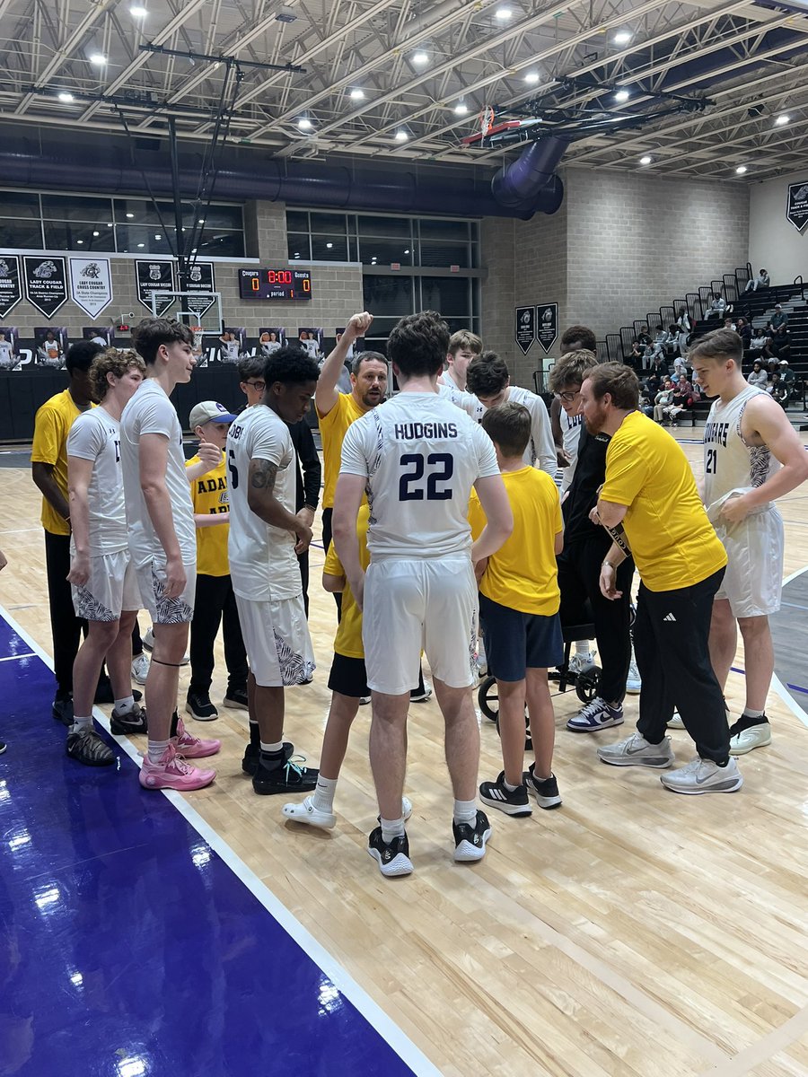 AdamsArmyFdtn's tweet photo. Thank you @CSCougarHoops for sharing about @AdamsArmyFdtn at the game tonight! Congrats on the big win!! 💜🐾🏀

Great job to Charlie Van Eman and his brothers for being our ambassadors tonight! 💛🎗️

#childhoodcancerawareness
#adamsarmy
#FaithOverFear #GoCougs https://t.co/JfD4bcDccl