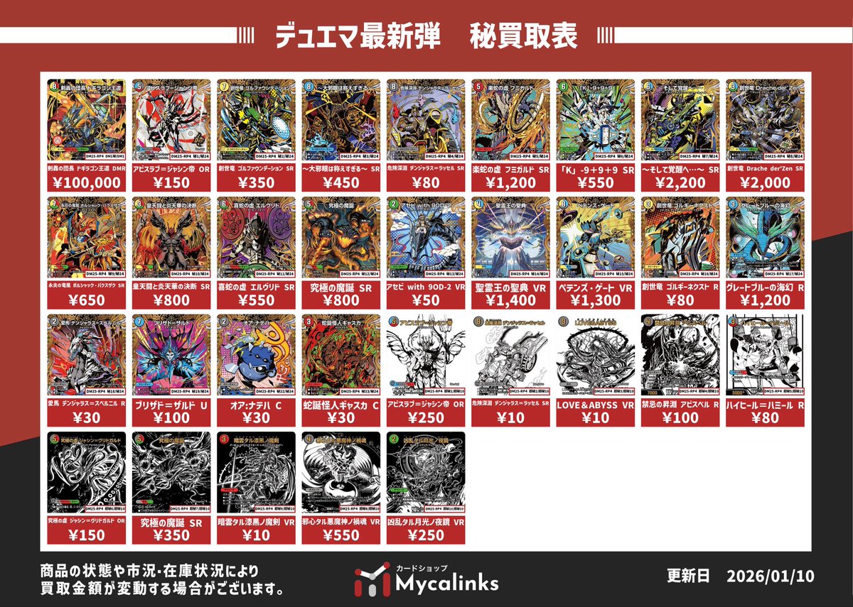 🔥デュエルマスターズ最新弾買取表🔥 『王道W 第4弾 終淵