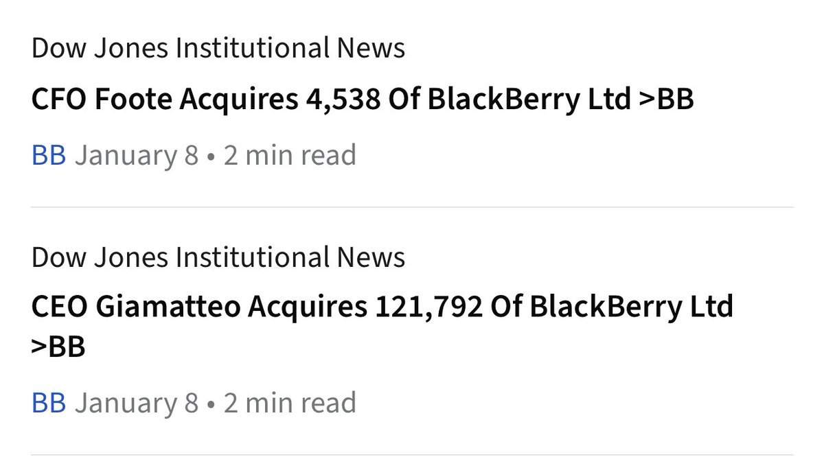 BlackBerry CEO and CFO acquire shares.
(via IBKR DJ Institutional News) $BB