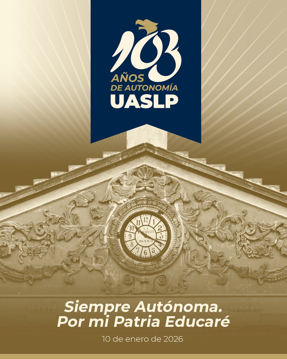 Hoy, en la #UASLP el corazón late con fuerza en azul y oro 💙💛
El 10 de enero es un día para recordar que la #Autonomía nos hace libres y la educación nos hace grandes🙌 Celebramos más de un siglo forjando el futuro de #SLP y del país.
Siempre Autónoma. Por mi patria educaré 🦅