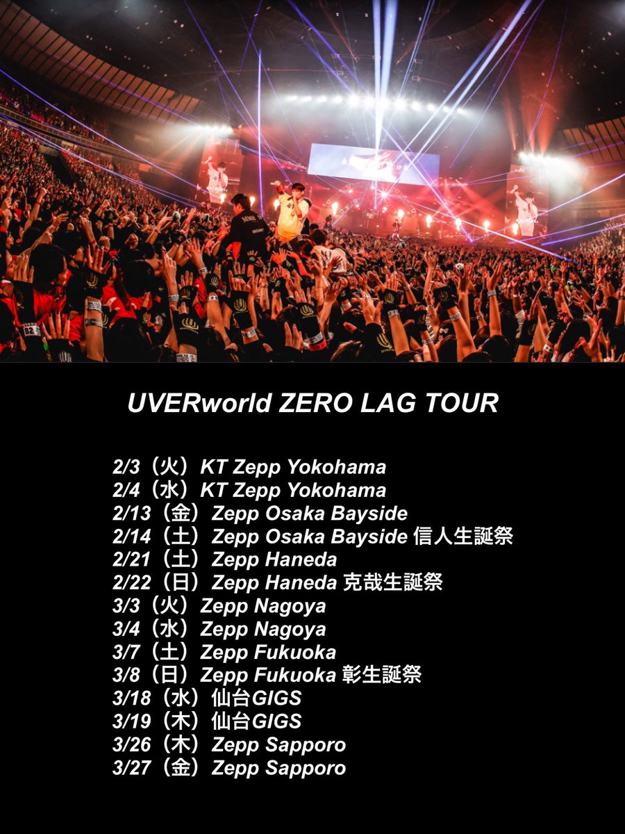 今日､UVERworld ZERO LAG TOUR 当落発表 楽しみにしています｡ 皆さんが