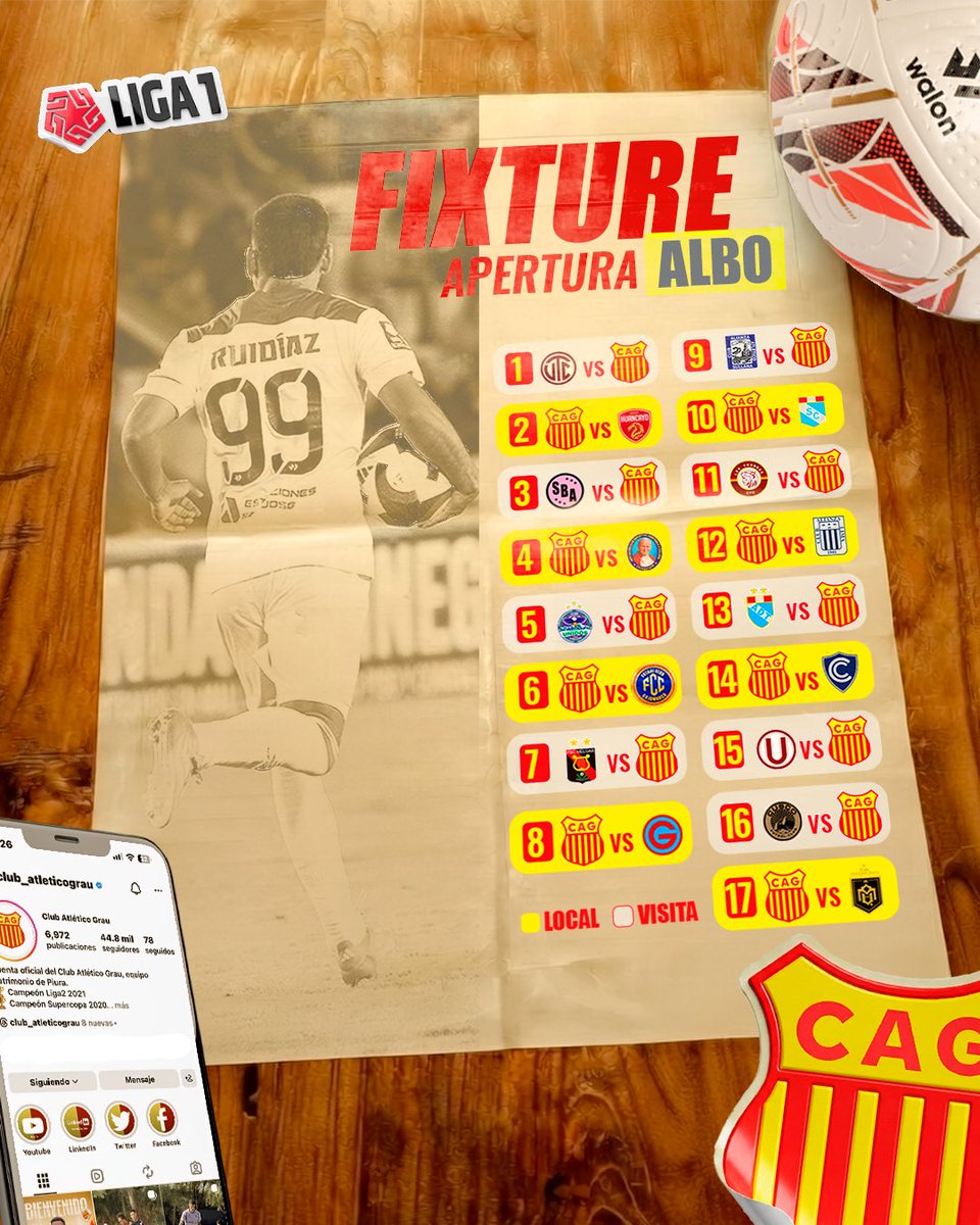 Grau_Oficial's tweet photo. FIXTURE ALBO 2️⃣0️⃣2️⃣6️⃣

Con el corazón latiendo fuerte y el alma llena de ilusión, les presentamos nuestro FIXTURE 2026 🗓️

¡Vamos Grau, hoy y siempre! ❤️💛

#PatrimonioDePiura https://t.co/CEmSsSVj5h