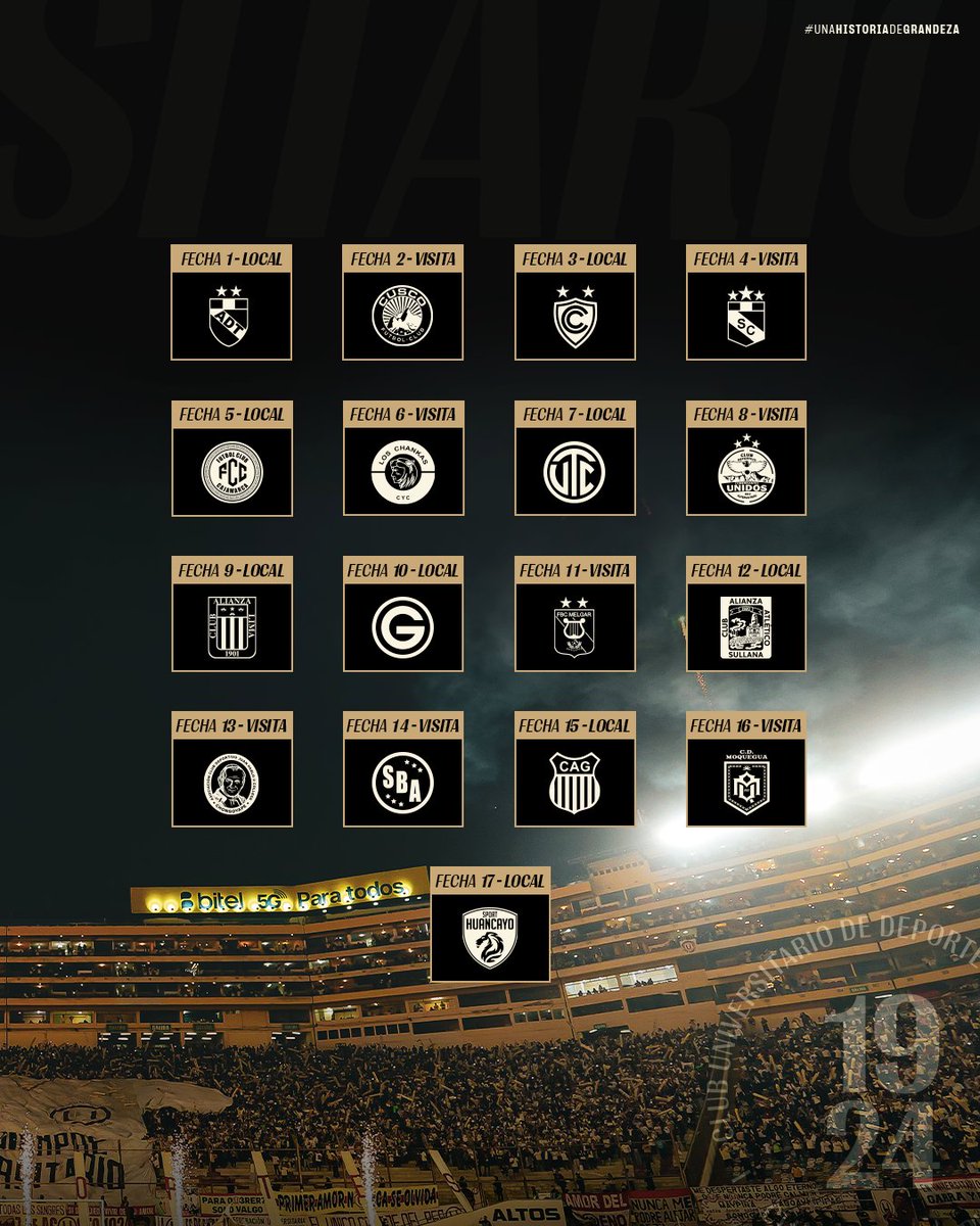 Universitario's tweet photo. 𝗨𝗡 𝗡𝗨𝗘𝗩𝗢 𝗢𝗕𝗝𝗘𝗧𝗜𝗩𝗢, 𝗝Ⓤ𝗡𝗧𝗢𝗦 💪

Este es nuestro fixture del Apertura 2️⃣0️⃣2️⃣6️⃣. 

#UnaHistoriaDeGrandeza https://t.co/LFOFcWg2pe