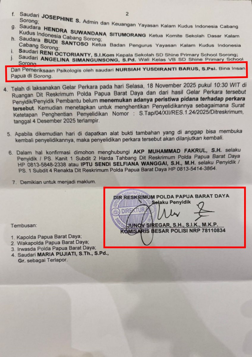 LexWu_13's tweet photo. Saya rasa memahami Abuse OF Power ini tidak sulit kanda @ahriesonta , @ListyoSigitP @Divpropam 
tanpa harus Sekolah Hukum untuk memahami ini terjadi pelanggaran PerKap, Perpol dan Etik Polri. Mirisnya ini berpangkat Kombes! dan menjabat sebagai Dirpidum Polda Papua Barat yang Kapoldanya Bahradaksa 91 juga.
1. SP2HP tanggal 4 Desember,  jelas Pointnya ada dinyatakan telah memeriksa AHLI Psikolog bernama Nursiah Yusdrianti.
2. Hasil Pemeriksaan Psikolog jelas menyatakan bahwa Korban Anak mengalami PTSD. 
3. SP3 Penghentian Penyelidikan juga tanggal 4, sama dengan tanggal SP2HP. dan mirisnya menyatakan tidak ditemukan adanya peristiwa pidana.
Artinya mengesampingkan temuan AHLI, dan Fakta Korban Pengalami PTSD. 
atau kepolisian baru bekerja, kalau korban yang masih anak bunuh diri karena stres?
Coba TIM Reformasi POLRI @mohmahfudmd persoalan ini di perhatikan betul-betul.

Miris sekali, Melati 3, apa saking buru-buru pengen ngejar Turun Bintang, sampai Nabrak : 
Perkapolri No. 6 Tahun 2019 tentang Penyelidikan Tindak Pidana  :
1. Pasal 10 ayat (1) huruf b dan c: Penyidik wajib mempertimbangkan  keterangan saksi dan ahli, termasuk psikolog.  
2.  Pasal 12 ayat (1) dan (2): Penghentian penyelidikan hanya sah jika seluruh  alat bukti dipertimbangkan dalam gelar perkara.  
3. Pasal 3 ayat (2): Penyelidikan harus profesional, transparan, akuntabel, serta  melindungi kelompok rentan.  
4. Pasal 1 angka 7 dan 8: Keterangan ahli (psikolog) adalah alat bukti sah yang  wajib diperhitungkan. 
 - Kode Etik Profesi Polri  diabaikan- 
Bahkan   UU Perlindungan Anak No. 35 Tahun 2014  o Pasal 76A jo 77: Larangan perlakuan diskriminatif terhadap anak juga di Tabrak!

@prabowo Percuma Program MBG di kejar katanya untuk anak-anak tapi anak-anak dibiarkan jadi Korban ketidak Adilan Hukum.

@kompolnas_ri Coba Institusi ini jangan terlalu lucu! Laporan langgsung ke Propam, sudah sampai di lokasi malah di suruh online, padahal ada ratusan orang di gedung PROPAM itu.