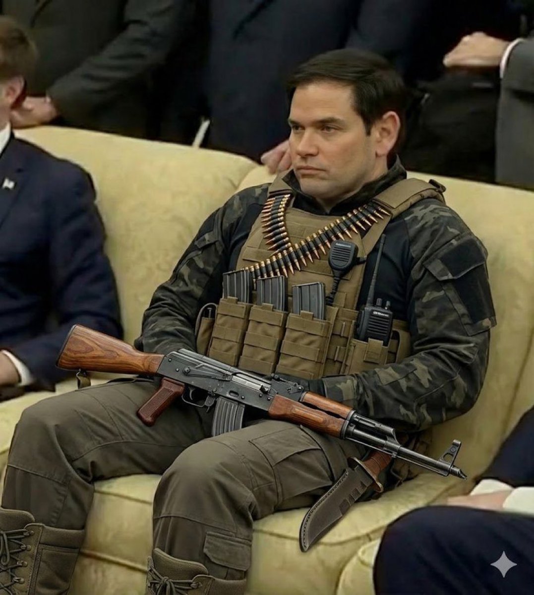 MarcoMemesRubio's tweet photo. Marco Rubio realizing he has to go fight Russia on the front lines https://t.co/9MAd0fLLxD