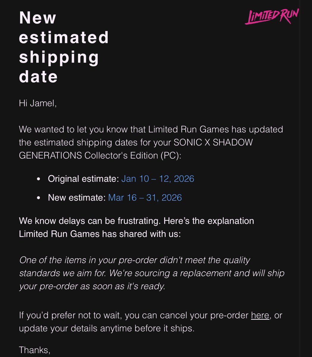 JamiBoyXD's tweet photo. @sonicstadium @Sonic_Hedgeblog This is INSANE to me! @SEGA @sonic_hedgehog NEVER again do business with Limited Run Games!
These scammers have delayed a 1 YEAR collector for 4 times already! At this point, we going to receive this in 2 years!
Im DISGUSTED &amp; DISSAPOINTED‼️ https://t.co/LC7ad6bdWP