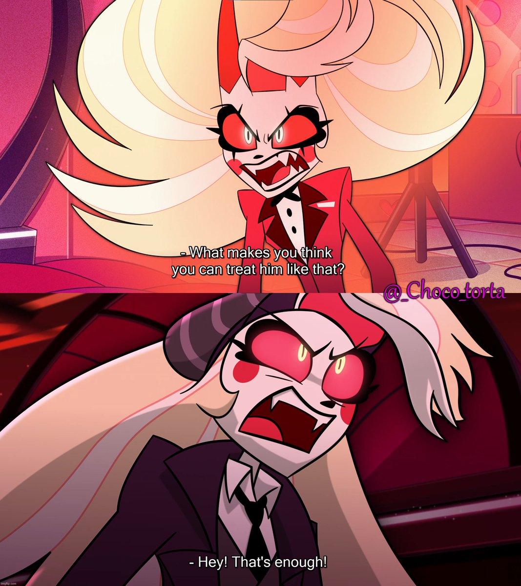 Charlie may have made many mistakes, but we can't deny that she loves and cares deeply for Angel, and her outbursts when trying to protect him are the greatest proof of that.
#HazbinHotel #Hellaverse #Charlie #AngelDust