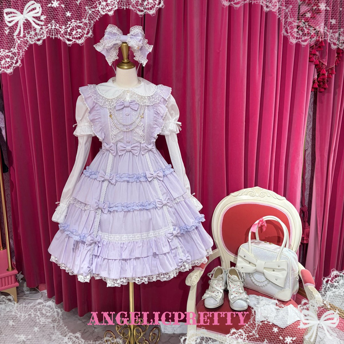 Angelic Pretty Melody Frillラベンダー 🎀Melody Frillジャンパースカート🎀 …¥41,800- フリルエプロンのよう