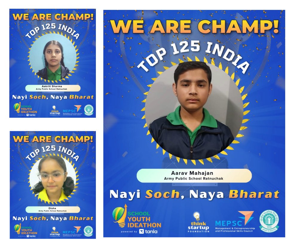 aps_ratnuchak's tweet photo. 🥇 Youth Ideathon 2025 | Grand Finale
A landmark achievement for APS Ratnuchak!
Team Future X Trio has secured a place among the #Top125 teams of #SYI2025 and will proudly represent the school at IIT Delhi on 18 Jan 2026.
@EduMinOfIndia @cbseindia29 @ThinkStartup1 @MEPSCindia https://t.co/hXxkAGh3Sx