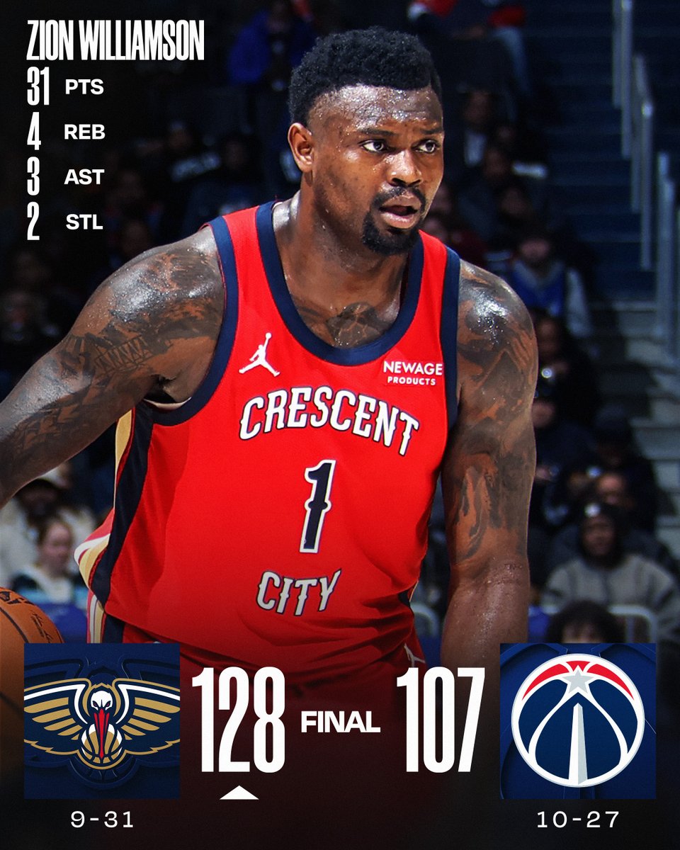 🏀 FRIDAY'S FINAL SCORES 🏀

Zion Williamson is one of two 30-PT scorers for the <a href="/PelicansNBA/">New Orleans Pelicans</a> in their road win! 

Trey Murphy III: 35 PTS, 8 REB, 4 AST, 4 STL, 7 3PM
Jeremiah Fears: 21 PTS, 5 REB, 6 AST, 3 STL
Derik Queen: 14 PTS, 16 REB, 12 AST, 2 BLK