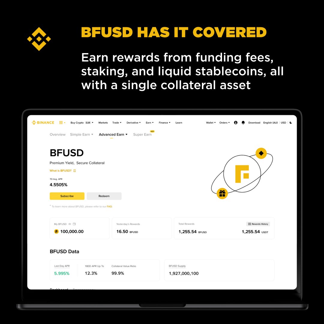 binance's tweet photo. BFUSD just got better!

Earn rewards from more avenues and get a full breakdown directly from the updated dashboard. https://t.co/VWIYlOYbsQ
