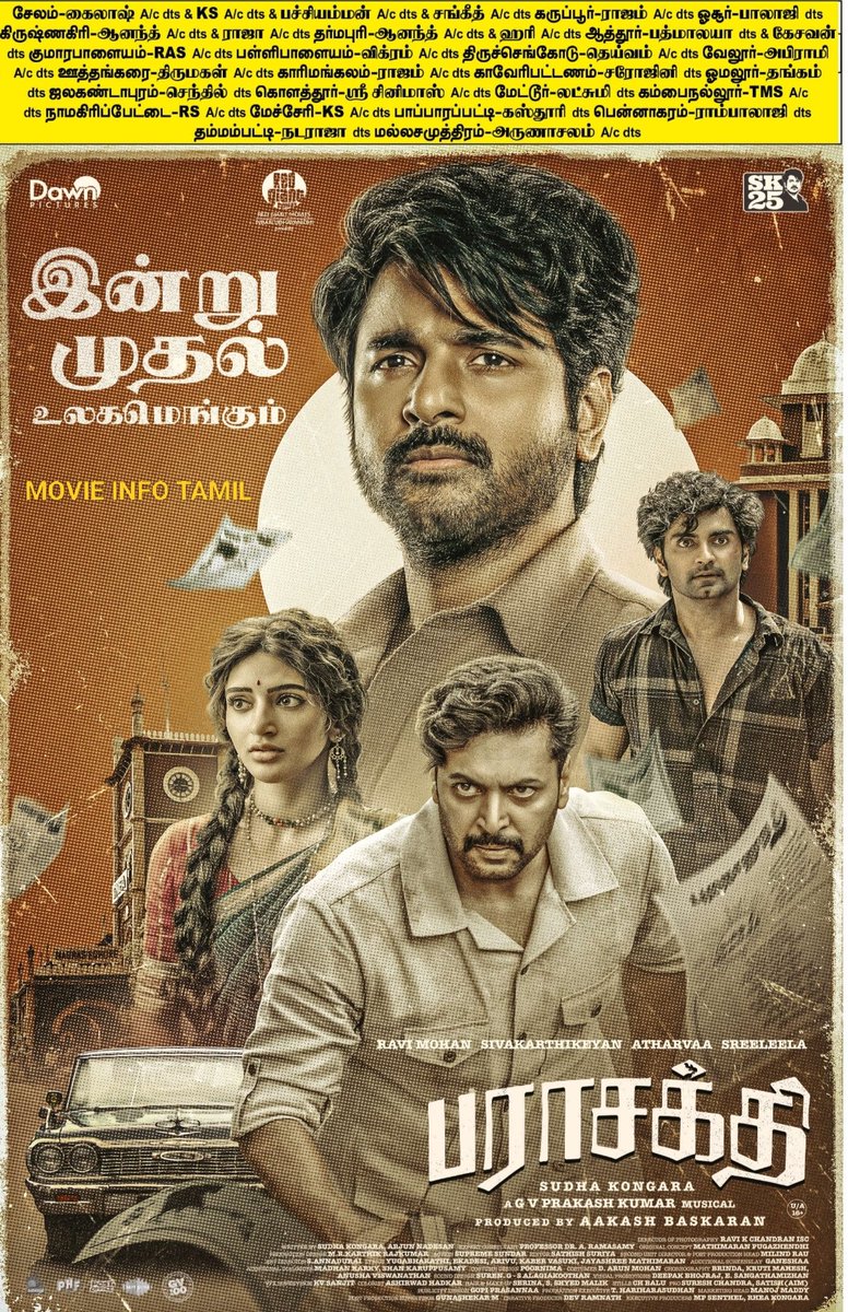 movieinfotamil's tweet photo. #Parasakthi Tamil Movie #Trichy #Tirunelveli #Salem #NorthArcot Area Total Theatres List 

#ParasakthiFromToday #SK25
#TheeParavattum #தீபரவட்டும் 
#raviKchandran #sreeleela #Atharvaa #RaviMohan #akashbhaskaran https://t.co/okmJkqbeNJ