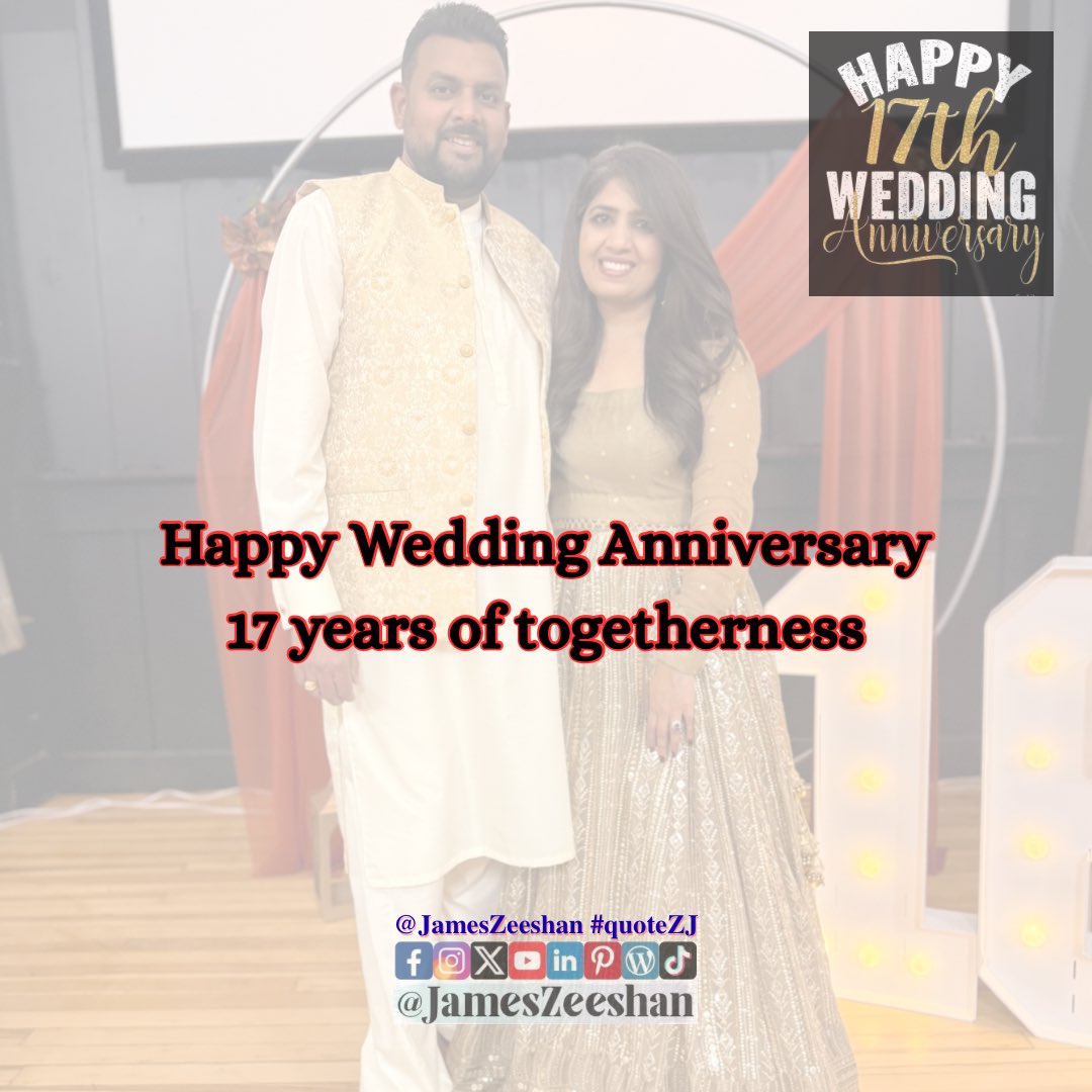 JamesZeeshan's tweet photo. Happy Wedding Anniversary
17 years of togetherness

#WeddingAnniversary #17years #togetherness #instaZJ #pinterestZJ #tweetZJ #linkedinZJ #youtubeZJ #tiktokZJ #wordpressZJ #quoteZJ

https://t.co/79ofXr7CoY https://t.co/ZeX37vmE7b
