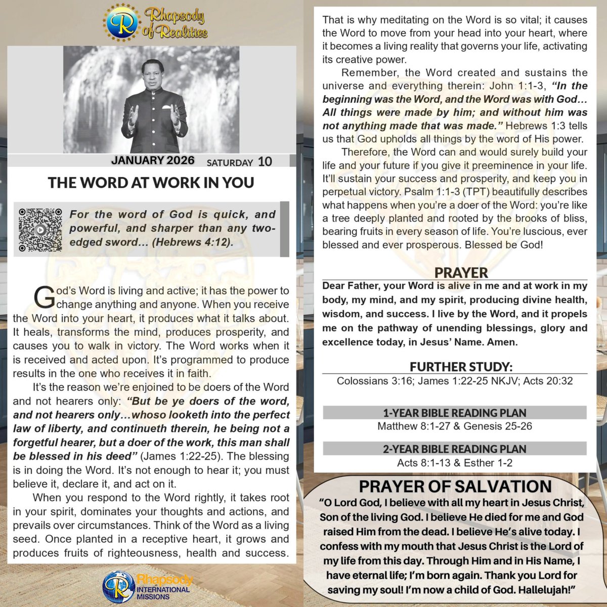 God's Word is alive, active, and transformative.
When received in faith, meditated on, believed, declared, and acted upon, it produces healing, prosperity, victory, and lasting success.
 Be a doer of the Word;  you must believe it, declare it, and act on it.

#DoersOfTheWord