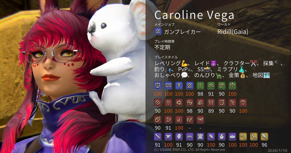 Gaに移ったので！改めて対戦よろしくお願いします✊✊

#FF14 #Ridill #GaiaDC  #ヴィエラ 
#FF14フレンド募集
#FF14キャラクターカード