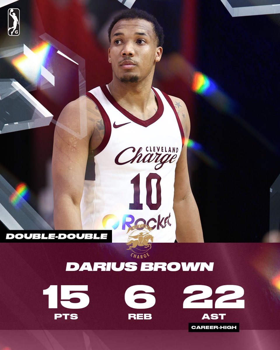 nbagleague's tweet photo. Darius Brown made HISTORY tonight! 👏👏👏

The @chargecle PG broke the franchise record for AST in a single game and was one AST shy of tying the G League's all-time record of 23. https://t.co/Zolc7Owgm7
