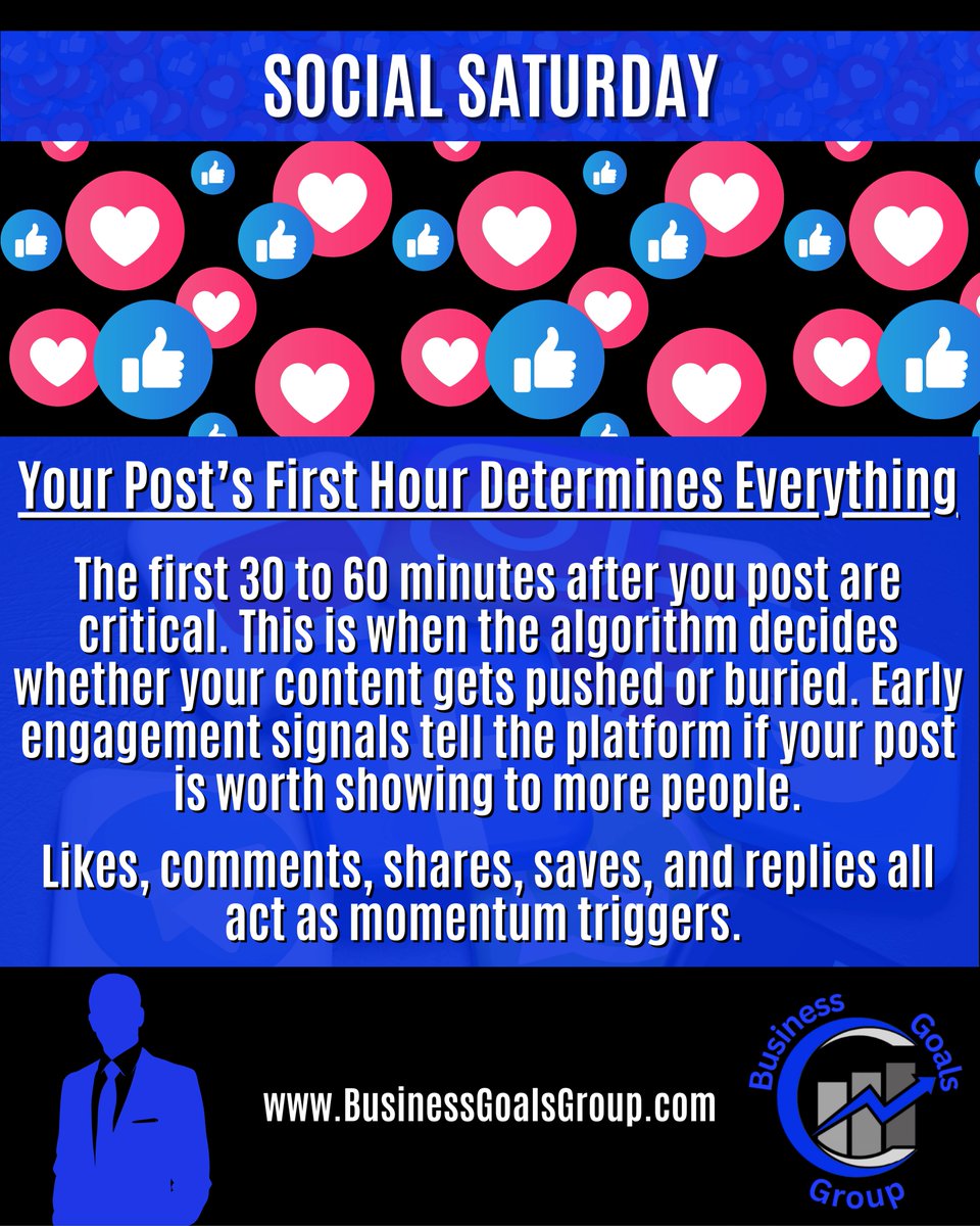Business_Goals_'s tweet photo. When you respond to comments quickly, interact back, and even share your post into relevant groups or communities, you create an activity spike that tells the algorithm your content is valuable.

That early traction can cause a snowball effect. More engagement leads to more reach https://t.co/im9ZsIXrFb