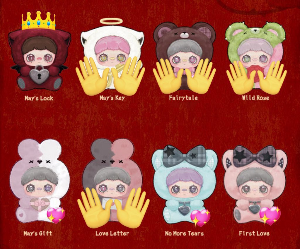 am___0731's tweet photo. @0
交換・譲渡 TOPTOY メイメイ
Maymei May I Love You シリーズ ぬいぐるみ

求：👑May's lock
譲：💖key gift Tears firstLove 

こちらtears以外未開封です。
お相手様は開封未開封問いません◎

郵送、都合が合えば渋谷 新宿 手渡しも可能
お気軽にお声かけください🐰 https://t.co/j1kl9BOrW1