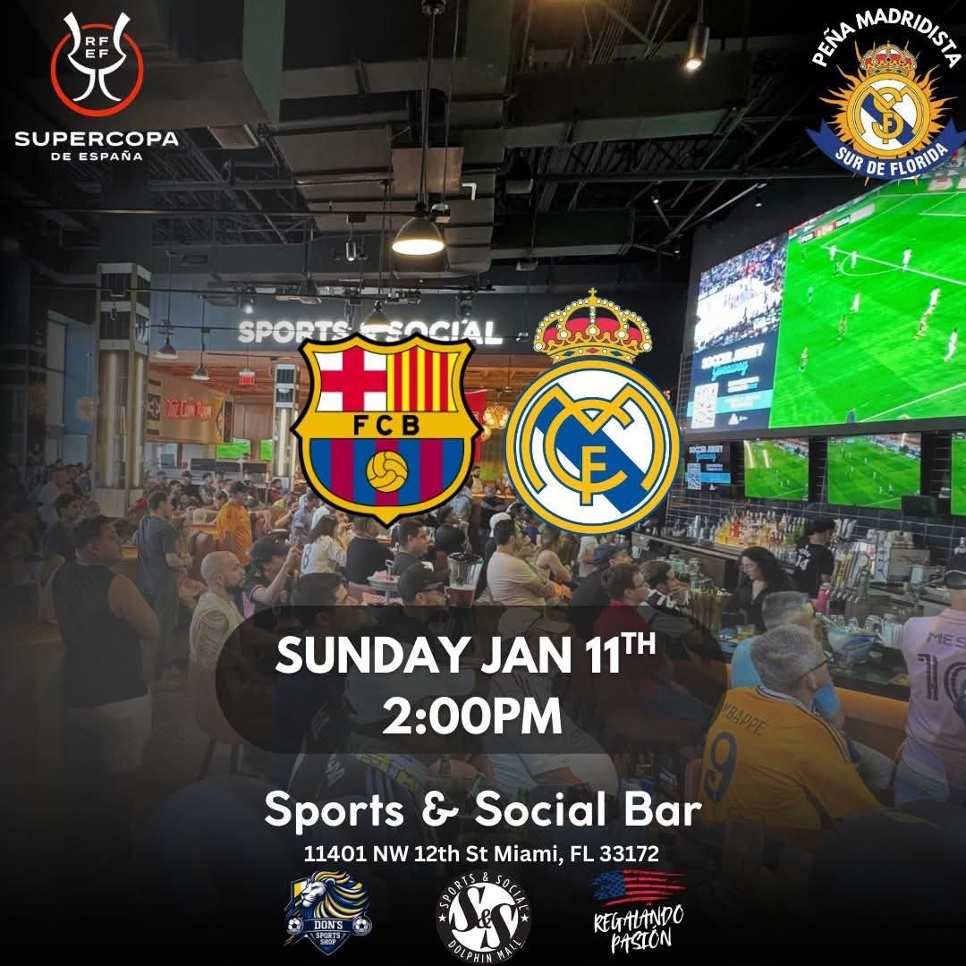 PRÓXIMO PARTIDO!🙌
🆚 BARCELONA 
📍11401 NW 12th St, Miami, FL 33172
⏰ DOMINGO 2.00 pm
🏆 @supercopadeespaña
#RMSurDeFlorida #RMFans #SupercopaDeEspaña   #MadridismoUSA #Sponsors #MadridistasMiami #WatchParty #RealMadrid #HalaMadrid
