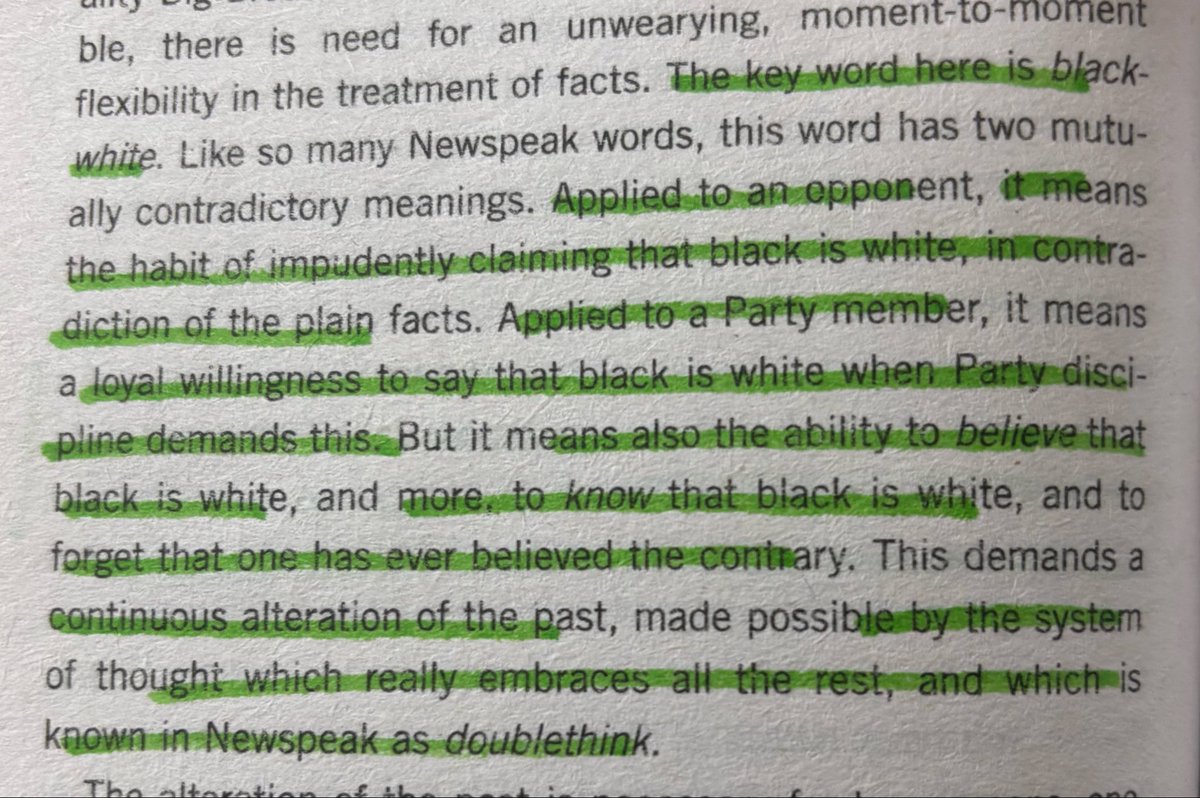 educatedandfree's tweet image. I’ll get back into my thread on 1984 tomorrow but @Devon_Eriksen_ ‘s tweet deserved a faster response; I JUST read this. Orwell says of the party, “in any case an elaborate mental training undergone in childhood and grouping itself around the Newspeak words crimestop, blackwhite,…