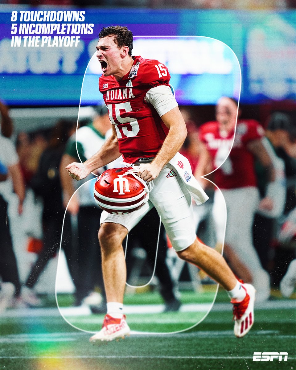 ESPNInsights's tweet photo. Fernando Mendoza has been UNREAL in the CFP 🔥 

Through two games, Mendoza has more touchdowns (8) than incompletions (5) 🤯 https://t.co/IBw8o7xBnu