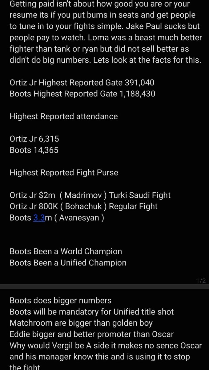 Fiatbling's tweet photo. @Pound4our4Pound @OscarDeLaHoya @RGMBOXING @VergilOrtizSr @EddieHearn Fuck no Boots the bigger name https://t.co/94ikwbJ0cD