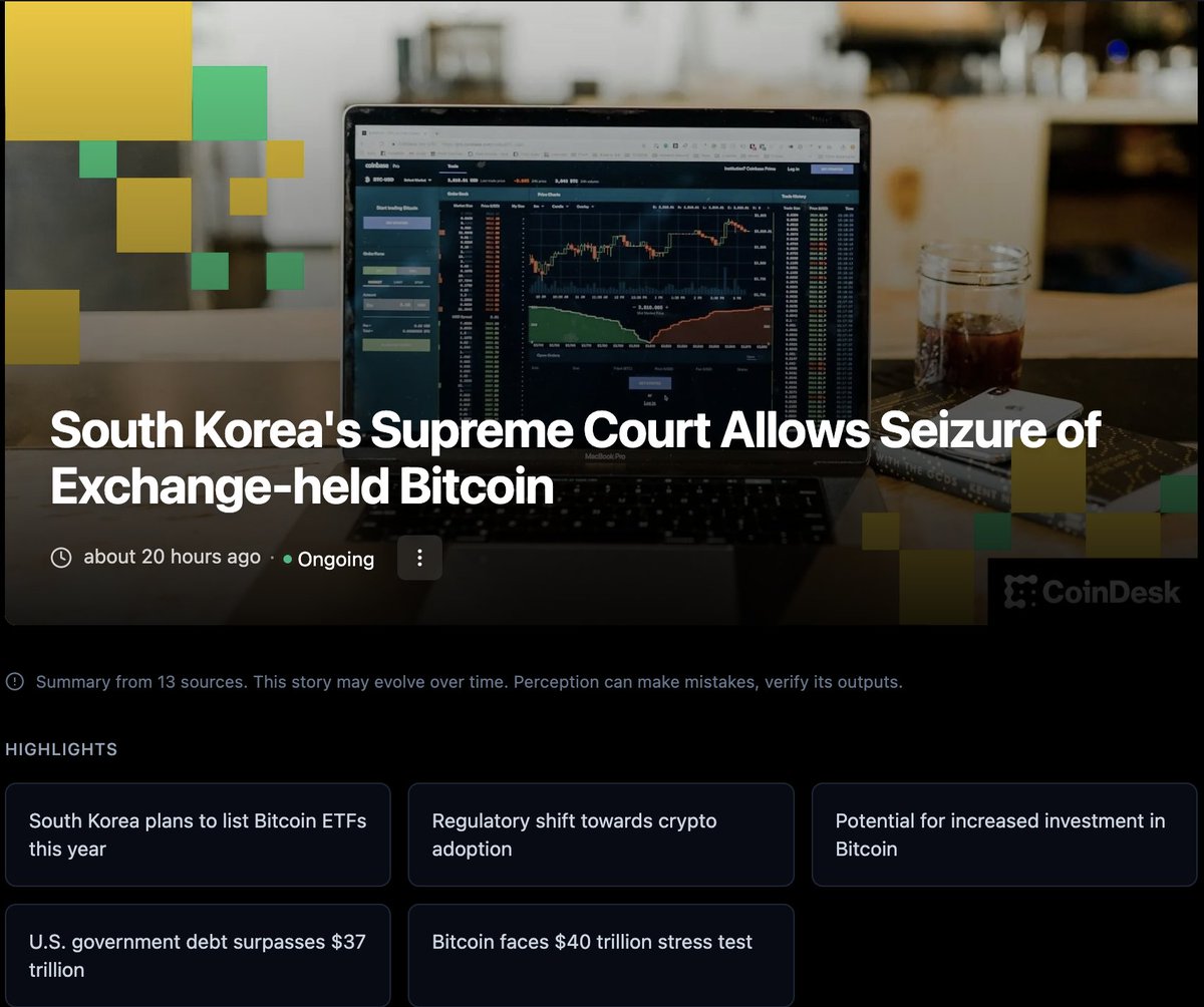South Korea is simultaneously: → Filing for a Bitcoin ETF → Letting courts  seize exchange-held Bitcoin → Passing stablecoin laws in Q1 Your timeline  showed you ONE of these.