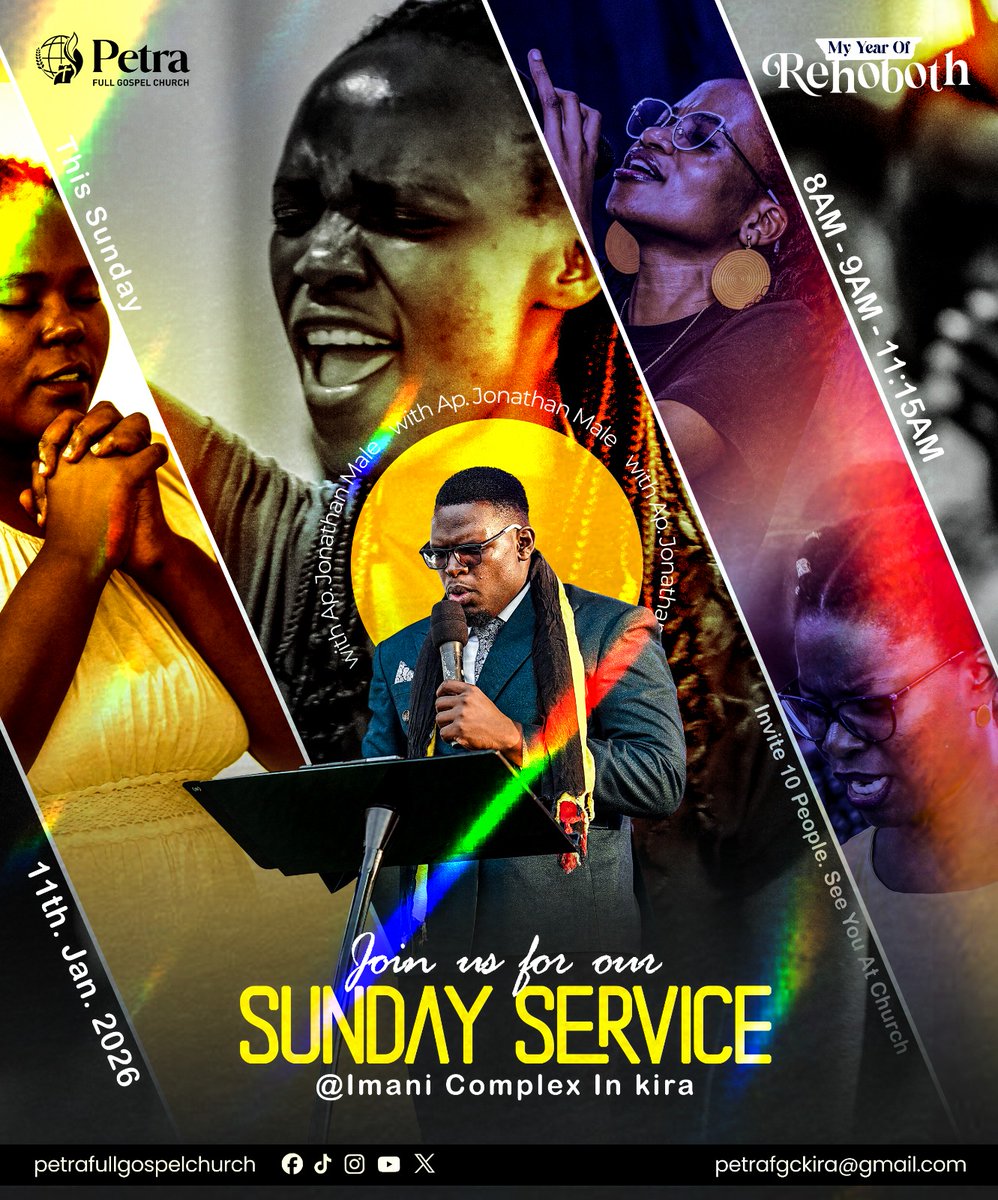 Sunday Service is hereeeee ...🥳🔥🥰
Join us this Sunday, the 11th of Jan. 2026 at the Imani Complex in Kira as we praise, worship and share the word of God from our father Ap. Jonathan Male