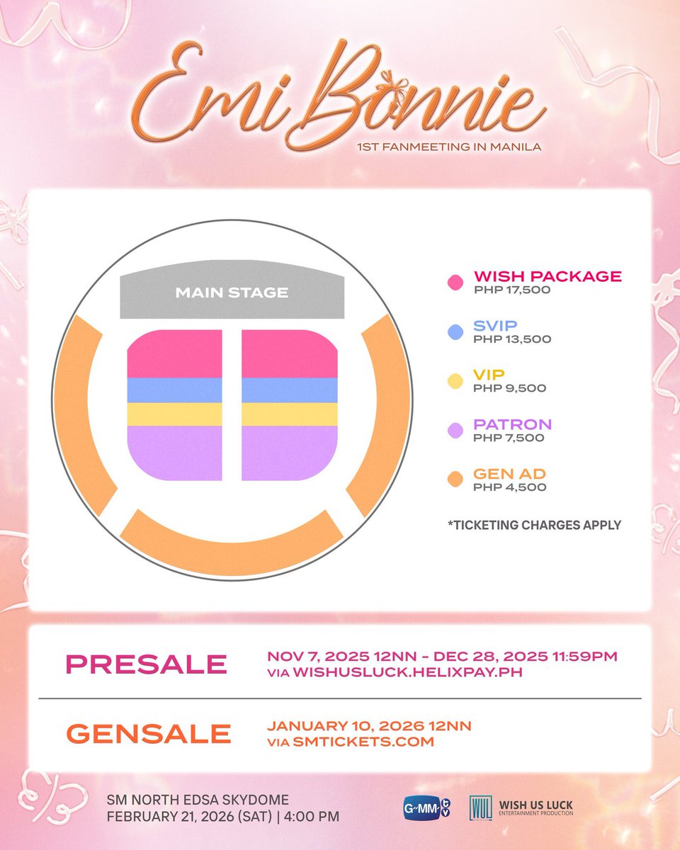 philconcerts's tweet photo. TICKETS NOW ON SALE: General ticket selling for EMI BONNIE 1ST FAN MEETING IN MANILA is now open via https://t.co/QD5OEHF82l 🎫

#EmiBonnie1stFMinManila is happening on February 21, 2026, at the SM Skydome!

@wishusluckent https://t.co/nhzbtSM4XD