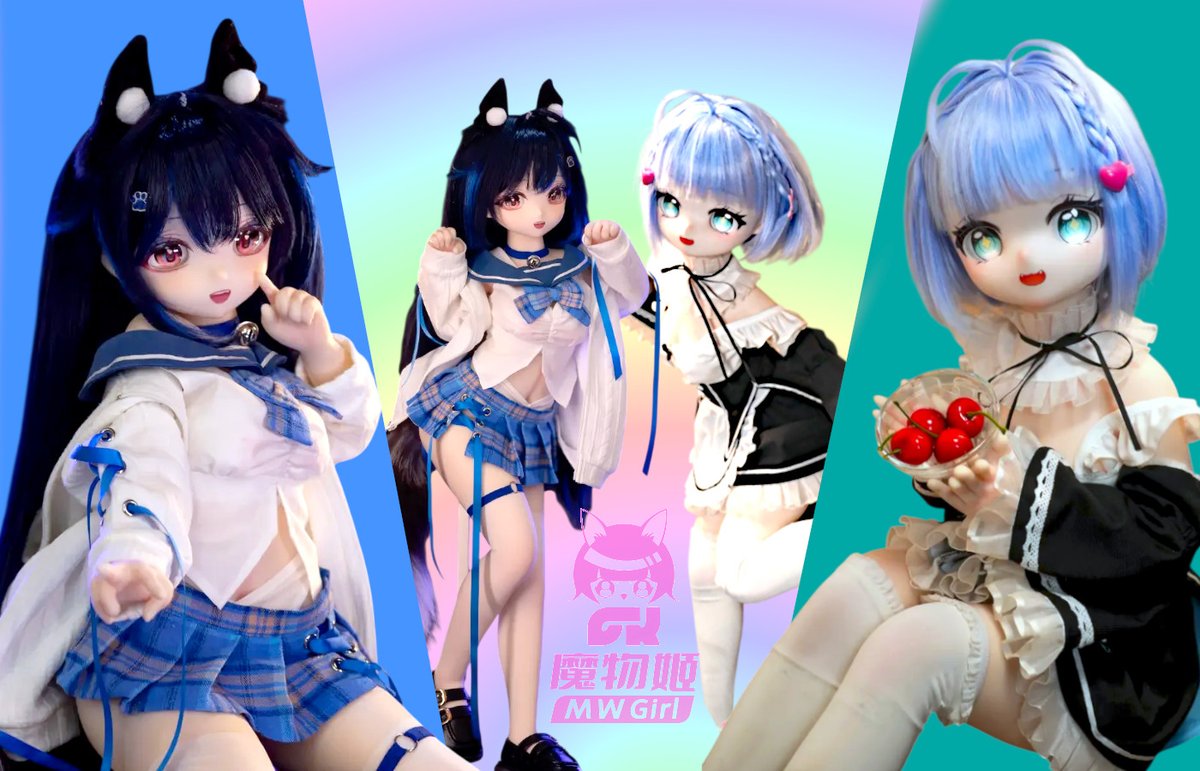 dreamdolls2023's tweet photo. MWGIRLのドールメイキングが進化ッ…Σ(ﾟДﾟ)
[← ゆゆ 85cm   むっちゃん85cm➞]

ニューデザインが発表されてから、
急激に可愛さとアニメキャラ"らしさ"が確立し始め、
ようやくドール製作が軌道に乗ってきた様子👀

特にゆゆ©の、印象的なアイライン！
けもみみ系セーラーにしたのもポイント高い💯🎉
丸顔でもちっと作ったレム(ｹﾞﾌﾝｹﾞﾌﾝ
も…アレンジした同人キャラみたいに見えて微笑ましい出来栄え🎀