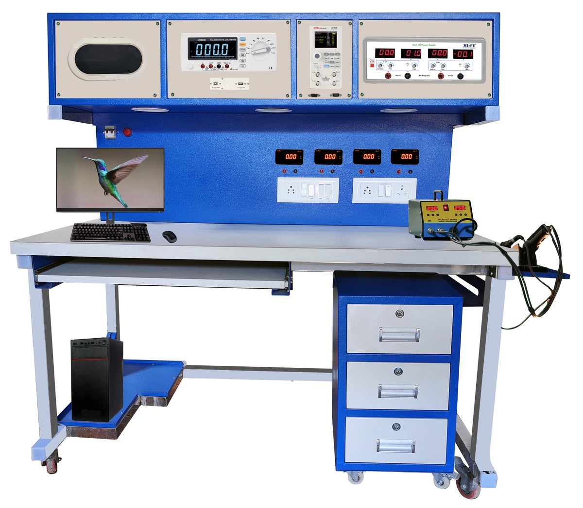 mineinstruments's tweet photo. MI-EW14 Advanced Electronics Workbench includes an instrument panel & a working table, designed for students to learn & carry out component testing & soldering. #Instruments #bench #Testing #Componenttesting #workbench #AdvancedElectronicsworkbench #MIEW14 #Mine #Electronics #IIT https://t.co/LQNSl9qdTg