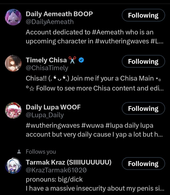 Gebto_'s tweet photo. Why you guys follow this person? Look the type of stuff they post
I'm asking genuinely cus I dont feel like this myron has any good intention to wuwa fandom
I'm just curious, and free to discuss about it, no heat and no hate
@DailyAemeath @ChisaTimely @Lupa_Daily @KrazTarmak61020 https://t.co/UG0pcQBIJB