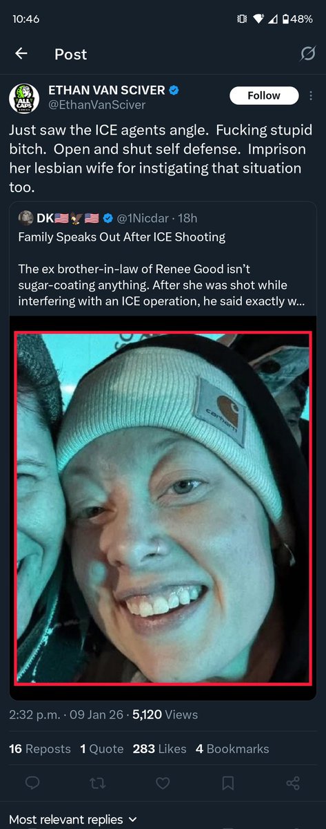 Alfred_Orteez's tweet photo. Disgraced former comicbook artist, Ethan Van Sciver. Calls himself a Christian, but celebrates the death of a mother π€
Not simply justifying the agent's actions, but, "I'm glad she's dead"
#AllCapsComics #Comicsgate https://t.co/KSMhg3gBiR
